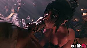 Dark elf gives sloppy blowjob and moans for big dick in fantasy