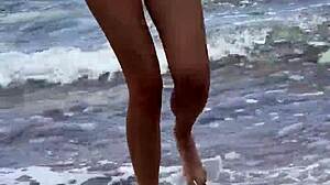 Horny 18yo amateur model risky blowjob on public beach