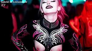 Cyber goth cuties flashing natural tits at dark electro rave trailer
