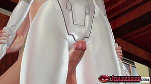 horny blonde evie spreads legs for thighjob and anal creampie