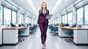 Blonde Boss Adjusts Skirt While Multitasking