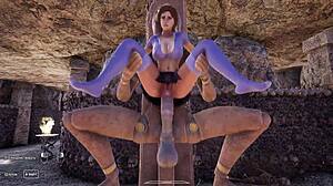 The ancient statue suddenly began to fuck every hole in laras body
