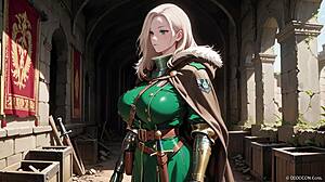 Blonde knight in green uniform daydreams