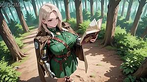 Blonde knight in green uniform daydreams