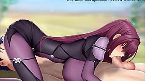 scathach from fate grand order gives blowjob in missionary