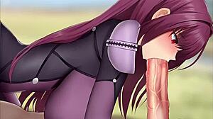 scathach from fate grand order gives blowjob in missionary
