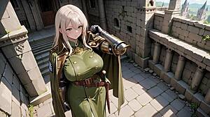 Blonde knight in green uniform daydreams
