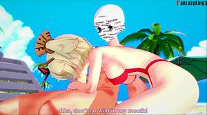 Burnice bikini blowjob on the beach