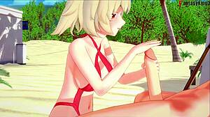 Burnice bikini blowjob on the beach