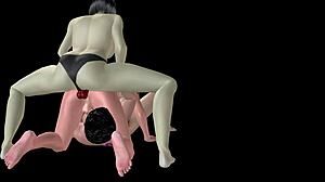animated shemale and man do 69 while girl uses strapon on ass