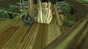 a beautiful couple has sex on pirate ship