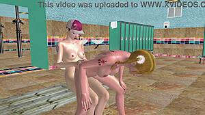 Animated 3d shemale porn gorgeous teen 18 plus girl riding shemale dick in pussy and ass in locker room