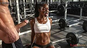 Sex in gym with black teen and huge cock for creampie
