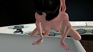Two lesbian girls have anal sex in spaceship