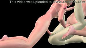 Beautiful shemale fucks girl pussy while man fucks mouth
