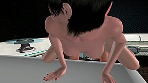 Two lesbian girls have anal sex in spaceship