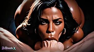 ebony milf gives sloppy blowjob and titfuck