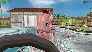 Animated 3d threesome shemale porn near pool with sucking and fucking