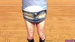 Im wearing a mini-skirt and boots with an anal vibrator inserted