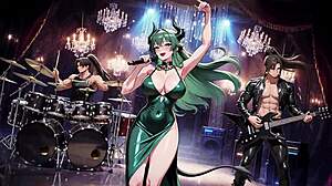 After performing a videoclip a slutty demon singer is fucked in the backstage ai generated