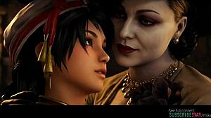 Talim kisses lady dimitrescu in lesbian scene