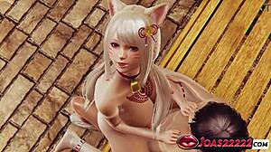 Moritani kanami in kitty cosplay gets garden creampie