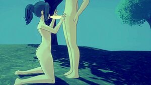 cute anime teen sucks cock deep in forest