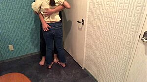 Japanese Couple Fucks Hard At Home Entrance