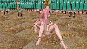 Animated 3d shemale gets her pussy licked by teen girl in locker room