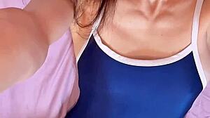 i'm jerking off and cumming inside my spandex swimsuit
