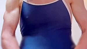 i'm jerking off and cumming inside my spandex swimsuit