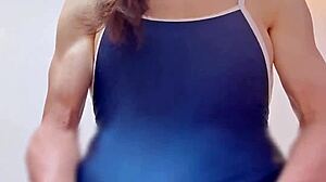 i'm jerking off and cumming inside my spandex swimsuit
