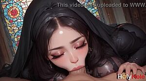 that dark nun straddled my big cock using her tight soaking wet pussy in outfit