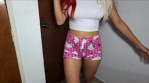 my little stepsister shows her panties and wet pussy for penetration