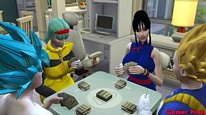 Vegeta ničí úžasnú manželku ChiChi vedľa jej cuckold manžela a priateľa