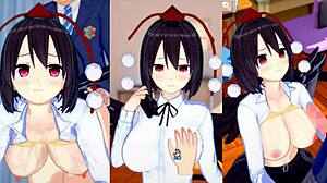 Aya velike joške stisnjene v Touhou hentai