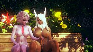 My Hero Academia Hentai: Handjob Mina Ashido dan Creampie Intens oleh Futanari Usagiyama di Taman