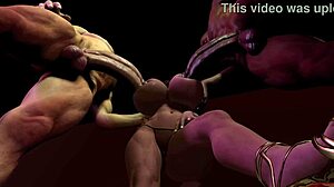 狂野3D色情三人行乳头玩弄，跨种族群交巨天然奶