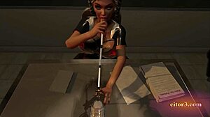 金发乳胶护士用尿道探针榨取精液，3D VR