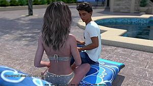 Belle-maman torride séduit avec gros seins en tondant la pelouse