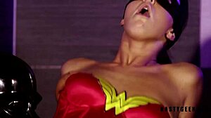 ο γεμάτος πόθος Darth Vader κυριαρχεί στη Wonder Woman με ένα διλντο δημόσια. το πρόσωπό της μουσκεύεται με squirt.