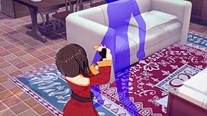 Jeg gir Megumin en håndjob til cumshot dekker ansiktet hennes i Konosuba anime