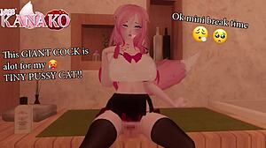 Gadis kucing Kanako temui kote besar dan cuba tunggang ia