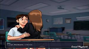 แม่บ้านอวบอิ่ม ใน Summertime Saga บทเรียนยิม เยี่ยมผู้อำนวยการกับน้องสาว สำหรับความสนุกคลาสฝรั่งเศส