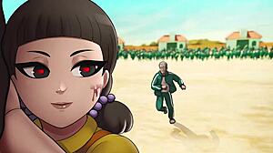 Follándose a la muñeca gigante caliente de la serie coreana Squid