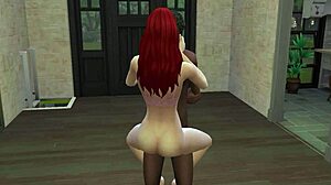 Lelaki Hitam Jantan Kongkek Gadis Rambut Merah Comel dalam Aksi Permainan Hentai 3D! Seks Campur Bangsa Meletup