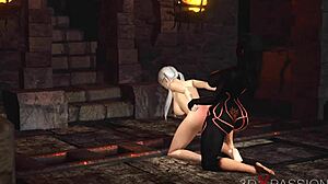 Супер шлюха с большими сиськами обожает жесткий анал с горячей фута шимейл в темном подземелье