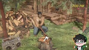 Skovhugger stripper nøgen i skoven til jul Yaoi Action. Wow, så hot!