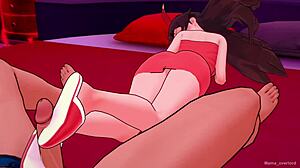 Amber用脚挑逗独奏。只用毛巾盖着这3D恋物剪辑。