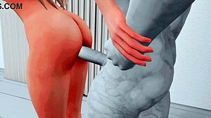 Perverz tini fúrja az animált szobrot vad anime hentai-ben